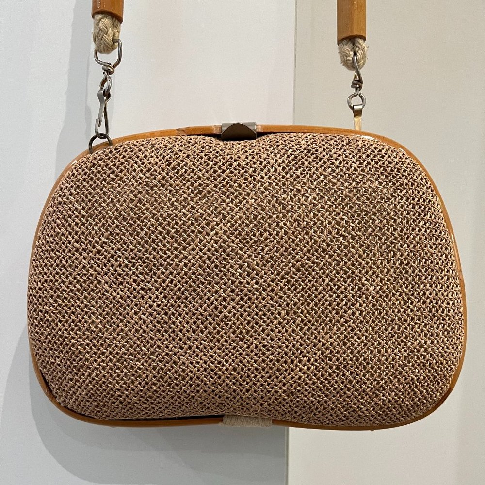 Wooden Weaved Straw Medium Clutch Womens Shoulder Bag